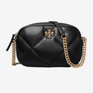 Tory Burch Kira Diamond Quilted Black Leather Crossbody Bag with duster bag